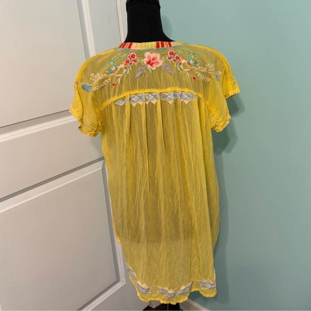 Johnny Was Floral Embroidered Yellow Top - Picture 4 of 6